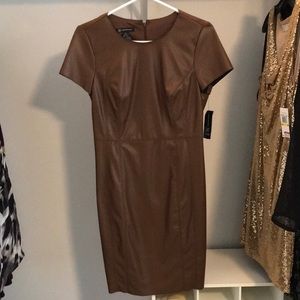 NWT INC SOFT LEATHER LOOK SHORT SLEEVE DRESS. NICE COGNAC COLOR SIZE 8.